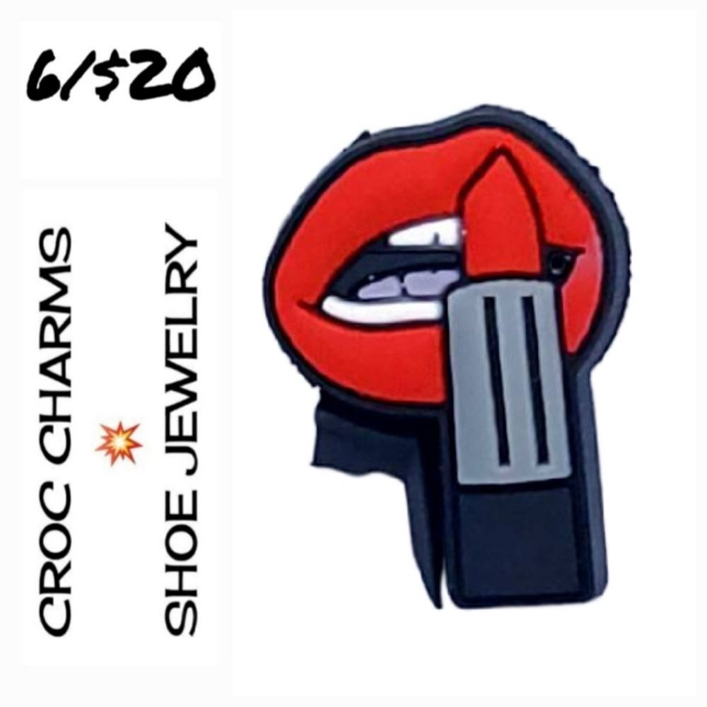 6/$20💋 Red Lips Lipstick Croc Charm Shoe Jewelry Girly Makeup Cosmetics Beauty